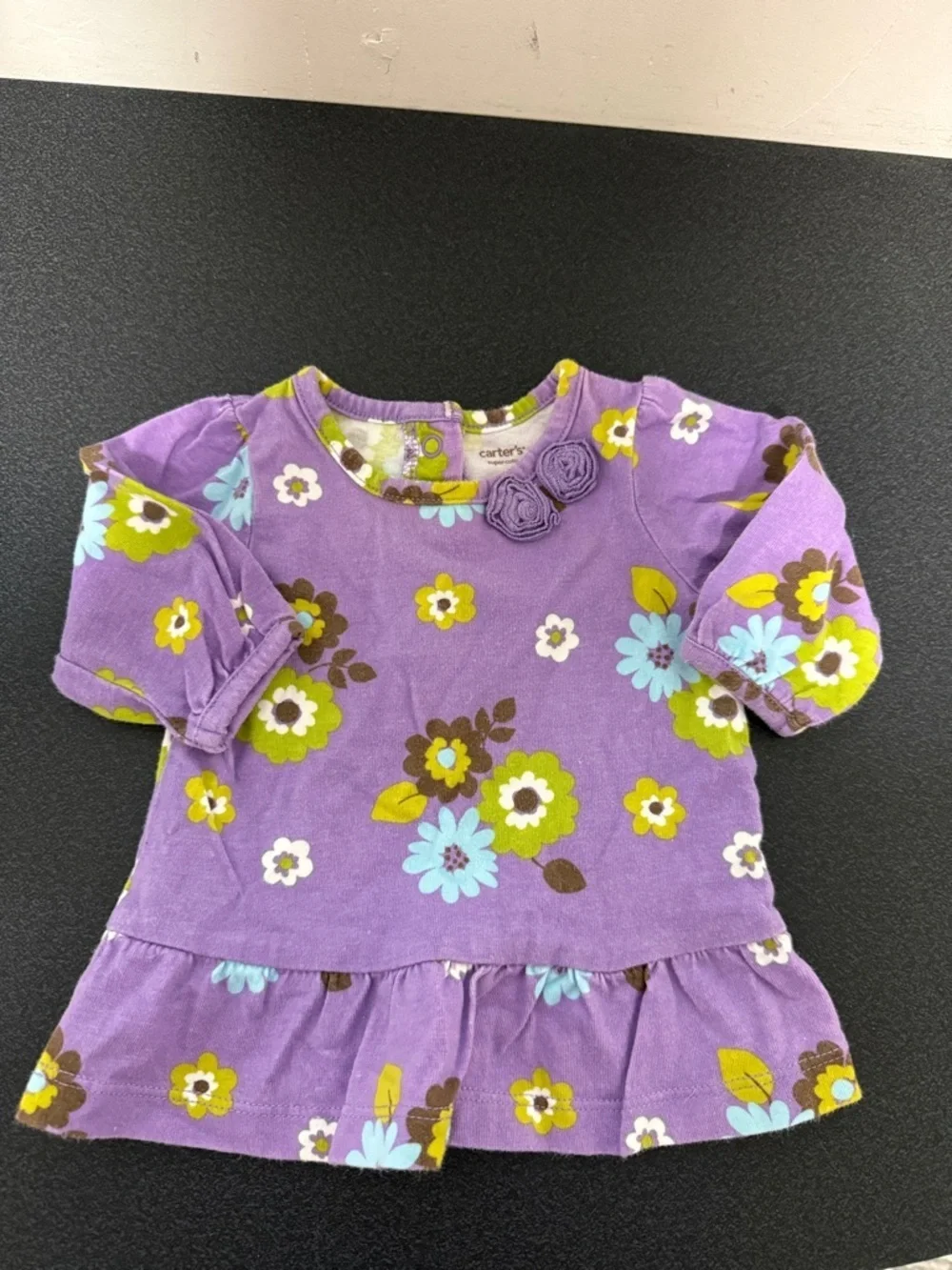 Carter's Lavender Floral Tunic Dress with Rosette Accents Y2K